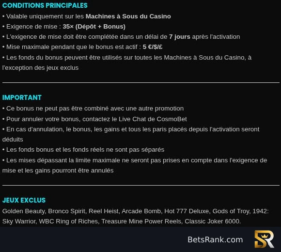 Crypto bonus terms: 35x deposit plus bonus, seven days and excluded games.
